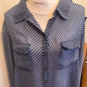 Sheer Black, White and Blue Print, XL, Two by Vince Camuto